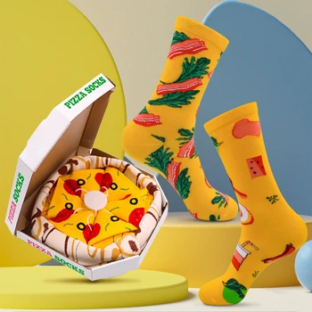 Мужские И женские Носки для пиццы, Креативный Персонализированный дизайн, Рождественская подарочная коробка, Носки Средней Комфортности, Хлопковые носки, подарок на День Рождения