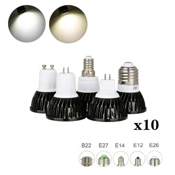 светодиодный прожектор с регулируемой яркостью 10x GU10/MR16/E27/E14/GU5.3/E12/B22, черный корпус, Энергосберегающие лампы теплого нейтрального холодного белого цвета