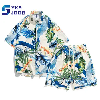 Мужской Гавайский пляжный комплект, Тонкие дышащие рубашки с коротким рукавом из Ледяного шелка, Шорты, Повседневные комплекты, Летняя мужская спортивная одежда, костюмы для отдыха