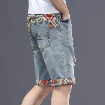 2022 Эластичные пятиточечные джинсовые шорты мужская летняя вышивка корейская версия свободные прямые тонкие повседневные корейская версия