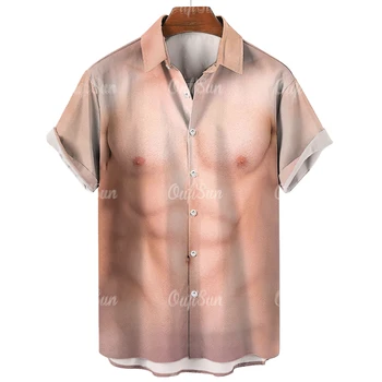 Мужская рубашка с Имитацией Мускулов, Винтажная Мужская Одежда с 3D Принтом, Свободные Рубашки Оверсайз, Уличные Дизайнерские Повседневные Топы с короткими Рукавами