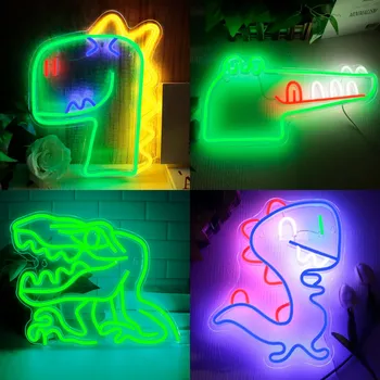 Неоновая вывеска с Динозавром, светодиодный светильник, Ночник с питанием от USB, Акриловое Настенное Украшение Для Дома, Декор стен в детской комнате, Подарок