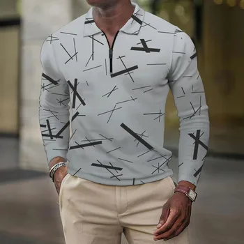 Мужская Весенне-осенняя Модная Повседневная Блуза в полоску с длинным рукавом и застежкой-молнией, топы с 3D цифровым принтом, Уличная одежда на весну-осень