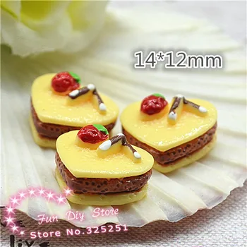 шоколадный торт в форме сердца из смолы с клубникой, плоская задняя часть, пищевой кабошон, поделки для украшения 12*14 мм