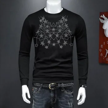Мужские модные зимние толстовки со стразами и черепом, повседневные хлопковые удобные футболки 156