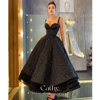 Платье для выпускного вечера Cathy Princess Snowflake, Черное Вечернее платье на бретельках-спагетти, Бальное Платье