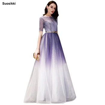 Suosikki Нежно-фиолетовое Длинное Вечернее платье Невесты, Сексуальное, с короткими рукавами, на шнуровке сзади, Тонкое вечернее платье для вечеринок, Женское Элегантное