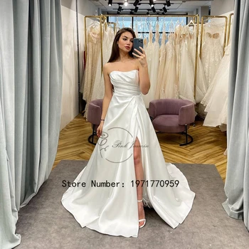 Классические Простые Белые Свадебные платья без бретелек Для женщин, Модные Свадебные платья со шлейфом и шнуровкой из атласа Vestido De Novia