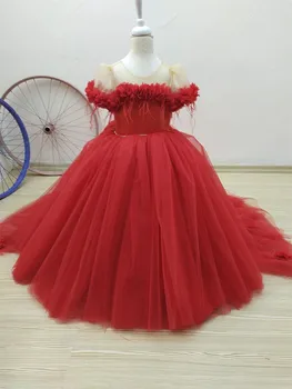 Пышное платье с цветочным узором для девочек, шлейф, детские платья с 3D Цветами, Праздничное Рождественское бальное платье, платья