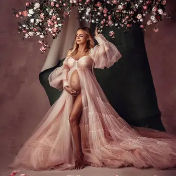 Розовые платья для фотосъемки беременных, Элегантное Платье с разрезом спереди для фотосессии беременных женщин