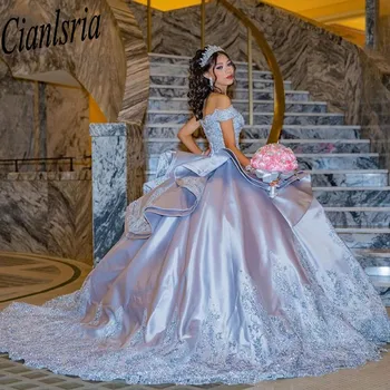 Пышное платье принцессы, милое 16 платье с кружевной аппликацией, бальное платье на шнуровке с открытыми плечами, 15 años