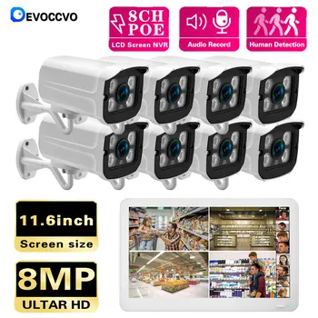 8CH 8MP POE CCTV система безопасности HD 11,6 дюймовый ЖКэкран POE NVR настройка микрофона аудио IP камера ночного видения POE NVR kit 4k