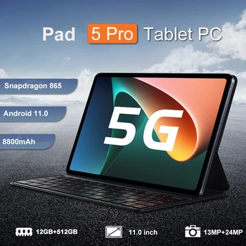 2023 Новая Версия Gloabl Pad 5 Pro Планшетный ПК Snapdragon 865 Планшеты с двумя SIM-картами Android 11 13MP + 24MP Камера 8800 мАч Аккумуляторная ВКЛАДКА