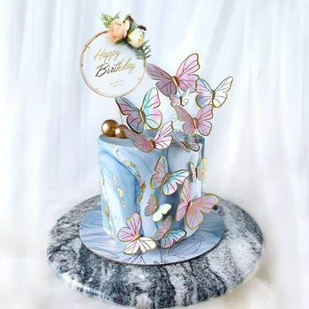 1 комплект бумажных топперов для торта с бабочками с Arcylic Happy Birthday Toppers для детского душа, украшения для торта на свадьбу, День рождения
