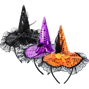 Шляпа ведьмы на Хэллоуин Повязка на голову Шляпа ведьмы Головной убор Маскарадная повязка на голову ведьмы для костюмированной вечеринки на Хэллоуин