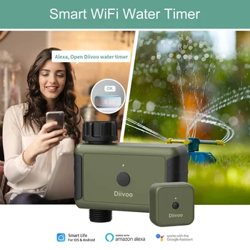 Интеллектуальный спринклерный таймер Diivoo для орошения с 2 режимами полива, совместимый с Alexa и Google Home через WiFi-концентратор для садового газона