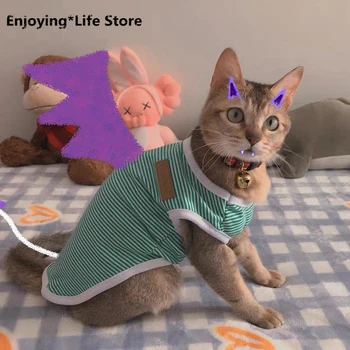 Весенне-летняя одежда для кошек, Хлопковый полосатый жилет, футболка с домашним котом, Одежда для маленьких кошек, Костюмы Милого котенка, щенка, собаки