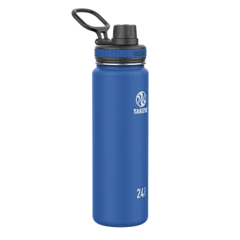 темно-синяя и черная бутылка для воды с двойными стенками из нержавеющей стали с вакуумной изоляцией 24 унции, широким горлышком и диспенсером для воды с откидной крышкой 