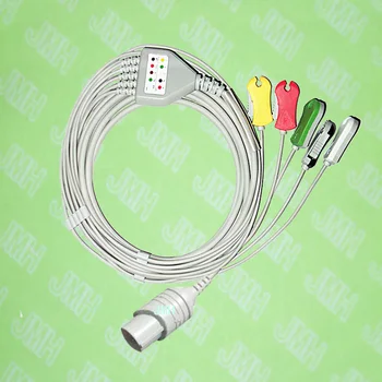 Совместим с 11-контактным ЭКГ-аппаратом Nihon Kohden с помощью цельного 5-проводного кабеля и зажимного провода IEC или AHA.