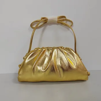 Новая Дизайнерская Плиссированная облачная сумка с гладкой зернистостью, кошелек от морщин, сумка через плечо из искусственной кожи золотого цвета, сумка через плечо