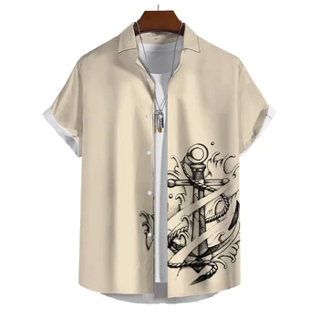 Мужская рубашка с принтом корабельного якоря, рубашка с короткими рукавами, Летние Свободные повседневные мужские топы, рубашки в стиле харадзюку, простая мужская одежда оверсайз