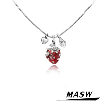 MASW Оригинальный Дизайн, красное клубничное ожерелье, прекрасные ювелирные изделия, весенне-летний стиль, высококачественная медная цепочка, ожерелье для женщин