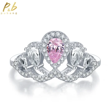 PuBang Fine Jewelry из твердого стерлингового серебра 925 пробы, Розовое коктейльное кольцо с муассанитом и бриллиантом для женщин, подарок, прямая доставка