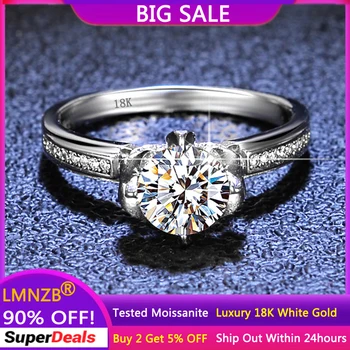 LMNZB, настоящее кольцо из муассанита 18 Карат из белого золота для Женщин, Сверкающее Круглое Обручальное кольцо с лабораторным бриллиантом, ювелирные Изделия GRA