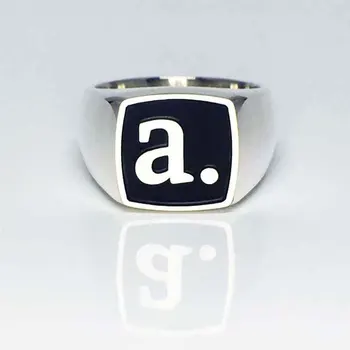 Оптовое Квадратное кольцо Диаметром 15 мм Из чистого Серебра с 3D Гравировкой, кольцо-Печатка, Персонализированные Кольца с выгравированными Буквами, Модные Мужские украшения
