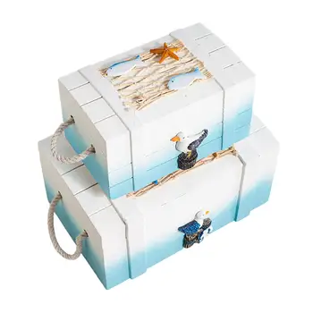 2x Деревянная коробка для хранения в Океанском стиле, Настольное украшение, Коробка для упаковки ювелирных изделий, Декоративная коробка для фотосъемки в ресторане, офисе