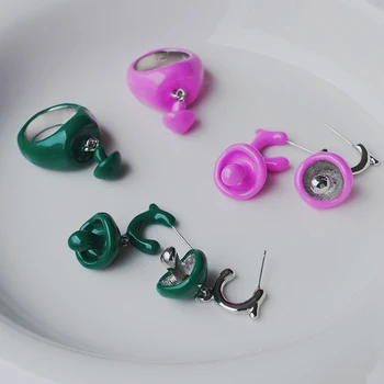HUANZHI Зеленое Розовое Модное Эмалированное Кольцо С Грибами, Необычный Дизайн Личности, Кольцо Для Женщин, Ювелирные Изделия, Подарок На День Рождения