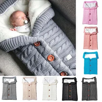 Детский теплый Наружный спальный мешок, осенне-зимняя коляска, Уличное Вязаное Шерстяное толстое одеяло на пуговицах, удобное