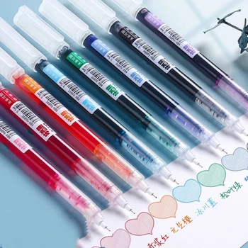 8 цветов, набор прямых жидких гелевых ручек 0,5 мм, быстросохнущие цветные ручки-роллеры большой емкости, школьные канцелярские принадлежности для офиса