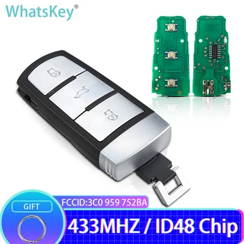 WhatsKey 3 Кнопки Без ключа Smart Car Remote Key 433 МГц С чипом ID48 3C0959752BA Для VW Passat B6 3C B7 Magotan CC Управление Сигнализацией