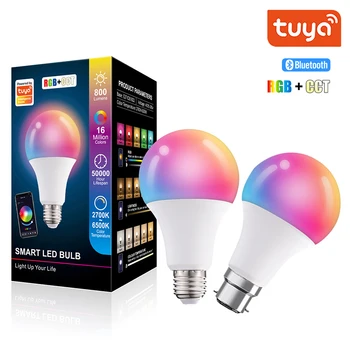 15 Вт Tuya Bluetooth Smart Светодиодная Лампа E27 E26 B22 RGB С Регулируемой Яркостью Волшебная лампочка 110 В 220 В RGBCW светодиодные лампы Работают с приложением Tuya