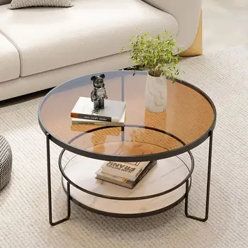 Современные роскошные круглые журнальные столики, Простой Центральный столик с креативным стеклом, настольный диван, Приставной столик для гостиной