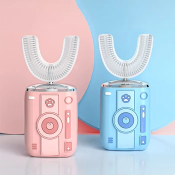 Звуковая электрическая зубная щетка 360 градусов для детей и взрослых U-Образные Автоматические силиконовые Зубные щетки Синего цвета IPX7 Водонепроницаемые