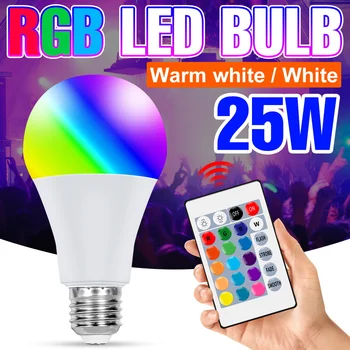 RGB Лампа LED 220V Электрическая Лампочка E27 LED Dimmable Light Smart Control Лампа Красочная Ампула 20 Вт 25 Вт Круглая Лампа Для Украшения Дома