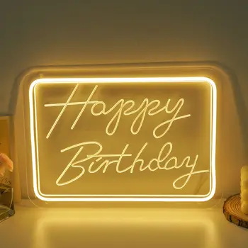 Неоновая вывеска Happy Birthday, индивидуальная неоновая вывеска на День рождения, подарок на День Рождения, USB Светодиодная вывеска, персонализированные подарки, Декор стен в домашней комнате