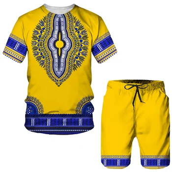 Летние Повседневные мужские шорты с 3D принтом в африканском стиле, костюмы для пары, футболки в винтажном стиле в стиле хип-хоп + шорты, мужской/женский спортивный костюм, комплект