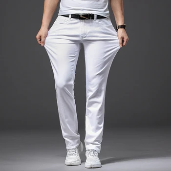 Белые джинсы Модные Повседневные Классические брюки Slim Fit из мягкой ткани мужского бренда Advanced Stretch Pants