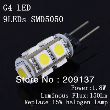 Бесплатная доставка 1,8 Вт SMD5050 9 светодиодов DC12V G4 Светодиодные фонари Теплый Белый/холодный белый светодиодные лампы 360 градусов прожектор